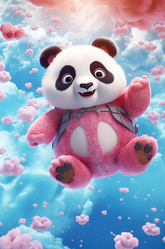 AI数字艺术熊猫可爱甜心小动物IP模型