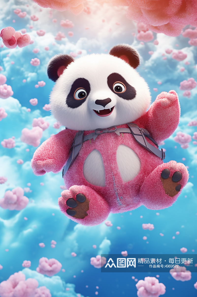 AI数字艺术熊猫可爱甜心小动物IP模型素材