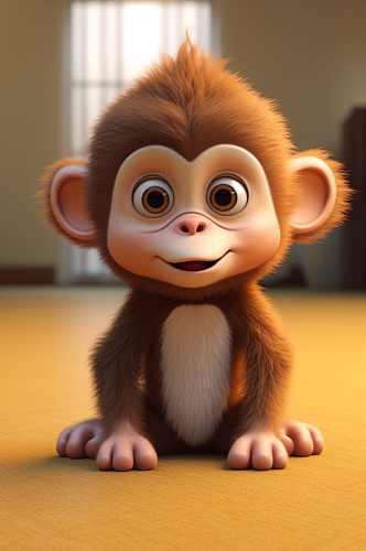 AI数字艺术猴子可爱甜心小动物IP模型