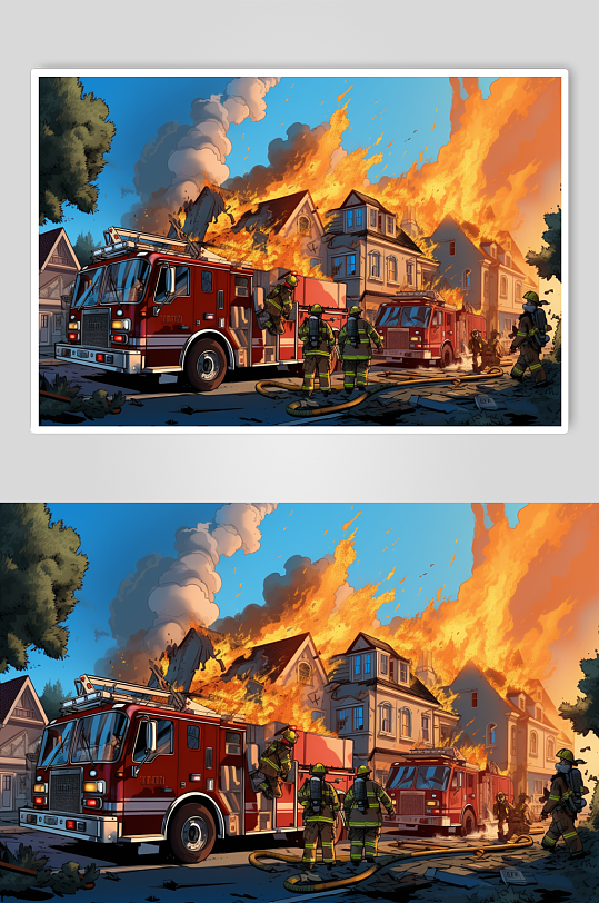 AI数字艺术消防救援人物插画