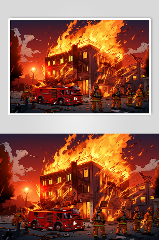 AI数字艺术消防救援人物插画