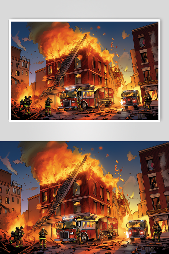 AI数字艺术消防救援人物插画