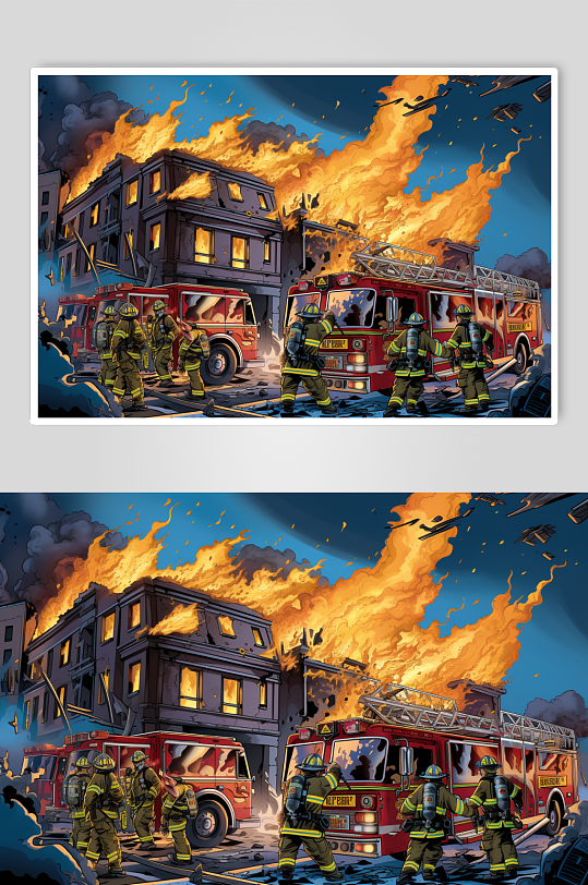 AI数字艺术消防救援人物插画