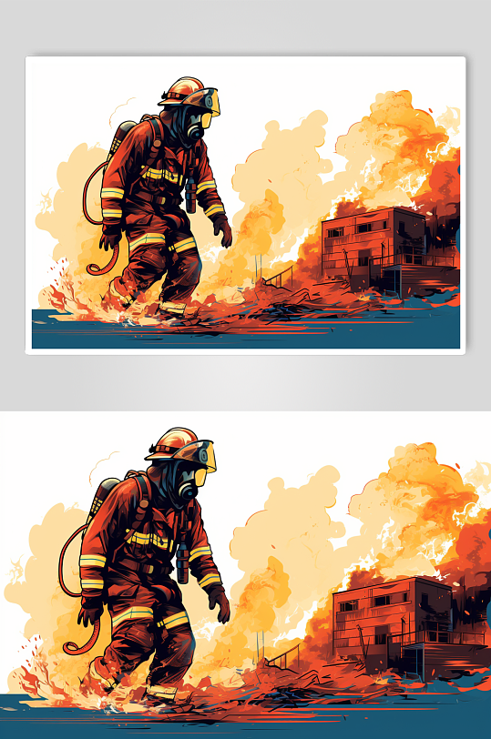 AI数字艺术消防救援人物插画