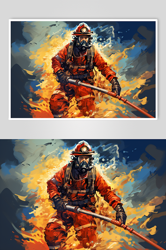 AI数字艺术消防救援人物插画