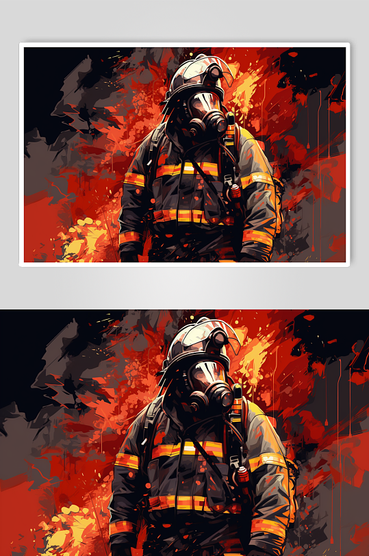 AI数字艺术消防救援人物插画
