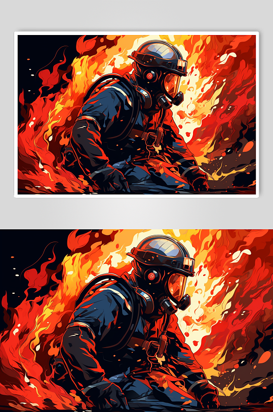 AI数字艺术消防救援人物插画