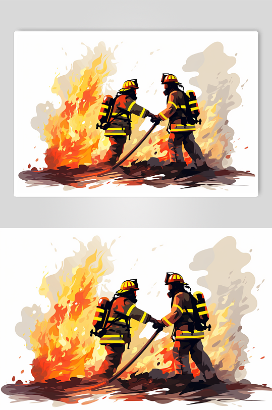 AI数字艺术消防救援人物插画