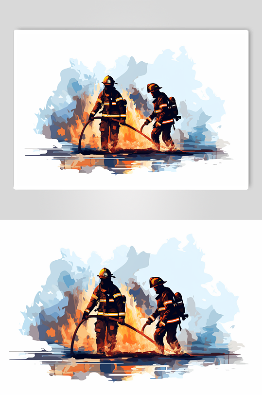 AI数字艺术消防救援人物插画