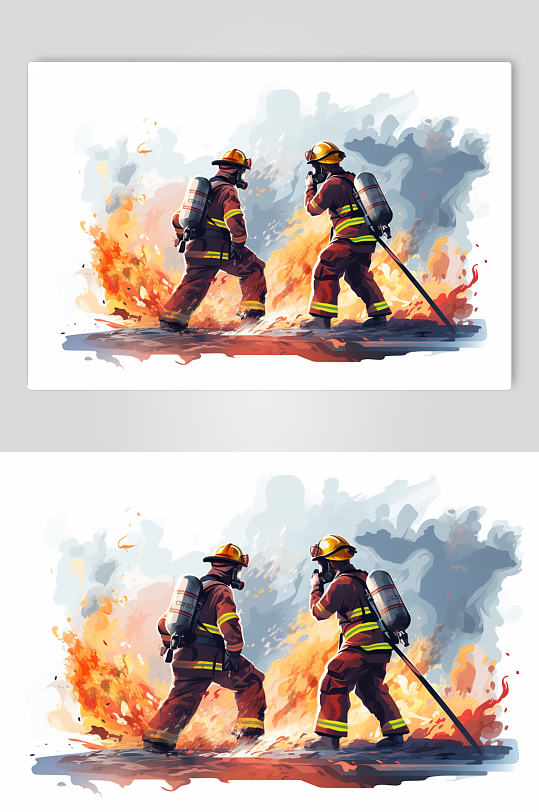 AI数字艺术消防救援人物插画