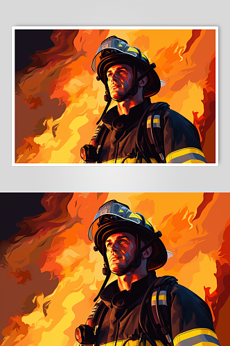 AI数字艺术消防救援人物插画