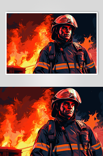 AI数字艺术消防救援人物插画