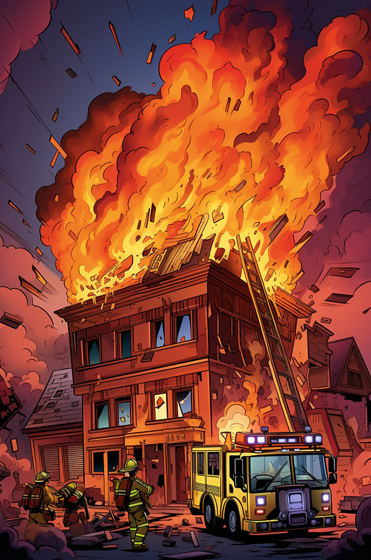 AI数字艺术消防救援人物插画