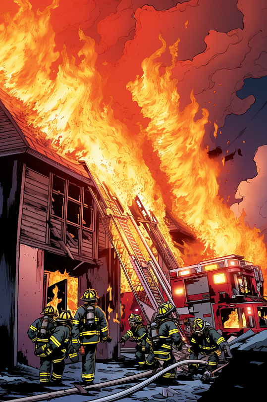 AI数字艺术消防救援人物插画-众图网