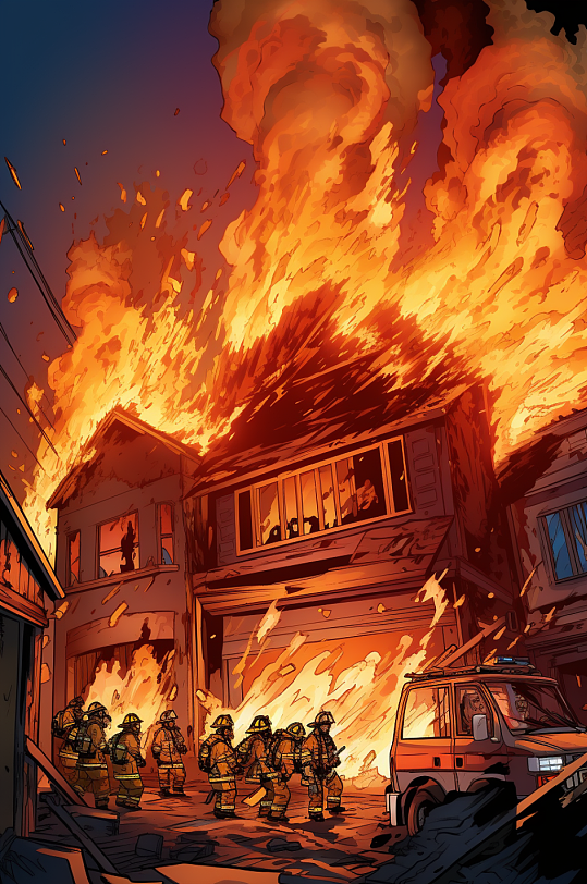 AI数字艺术消防救援人物插画