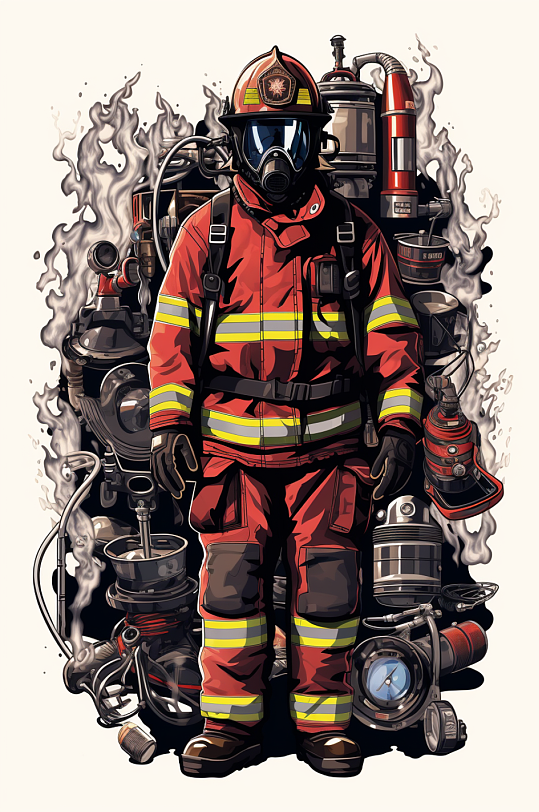 AI数字艺术消防救援人物插画