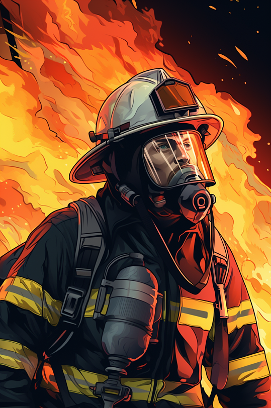 AI数字艺术消防救援人物插画