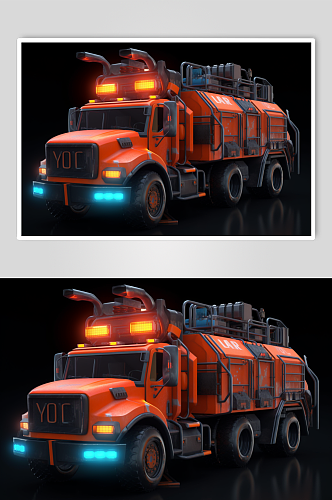AI数字艺术卡通高清消防车交通工具图片