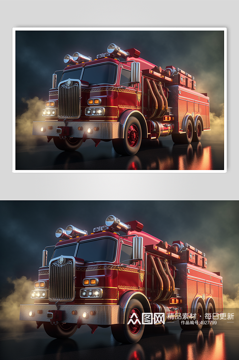 AI数字艺术卡通高清消防车交通工具图片素材