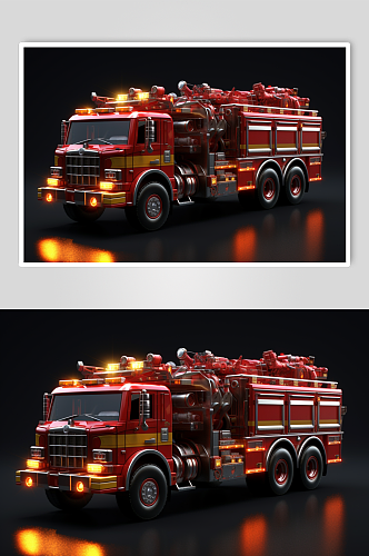 AI数字艺术卡通高清消防车交通工具图片