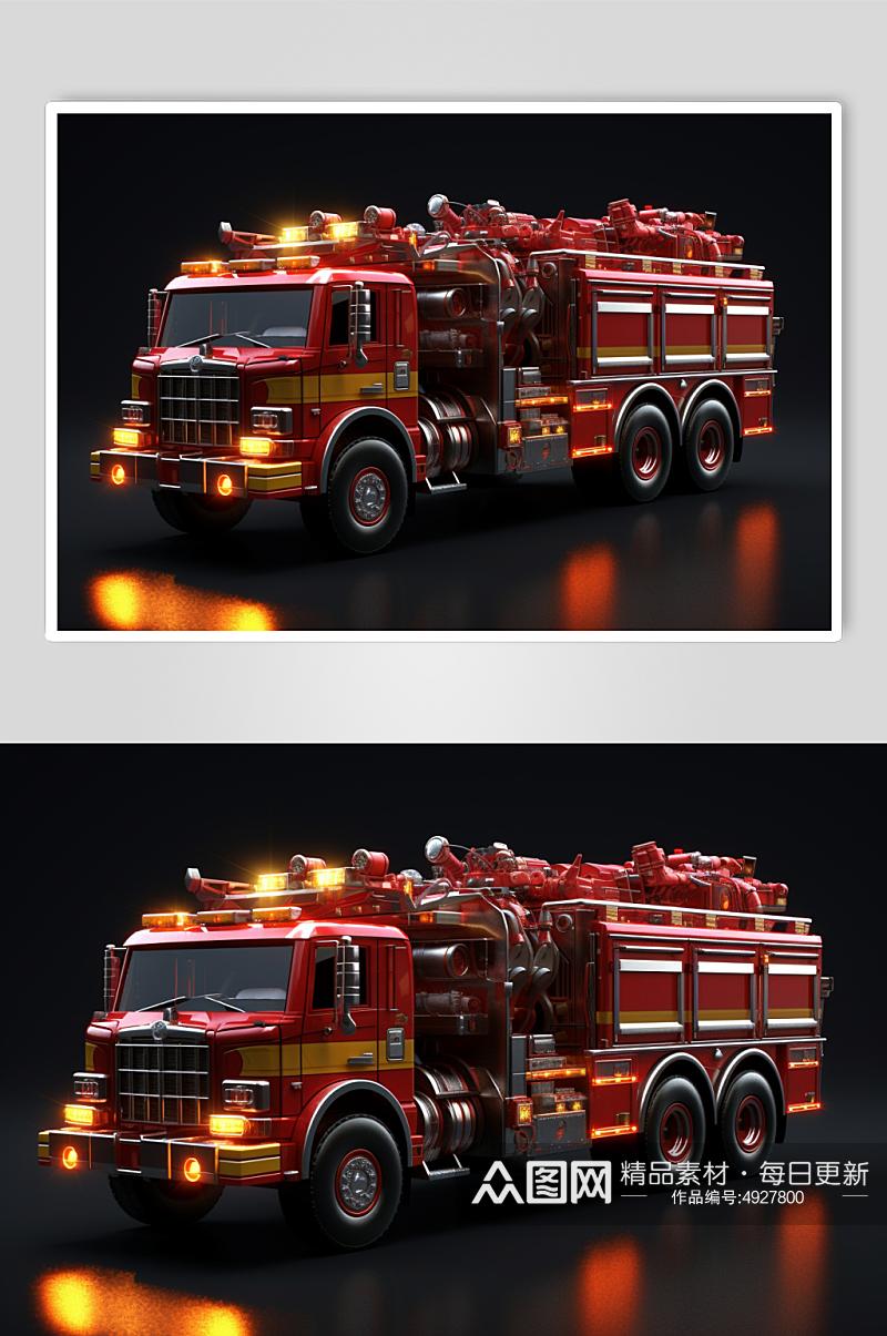 AI数字艺术卡通高清消防车交通工具图片素材