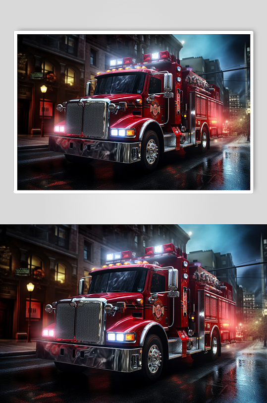 AI数字艺术手绘卡通消防车交通工具图片-众图网