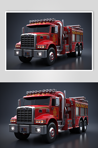 AI数字艺术手绘卡通消防车交通工具图片