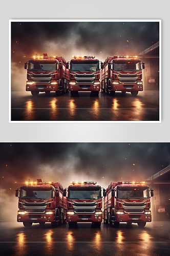 AI数字艺术手绘卡通消防车交通工具图片