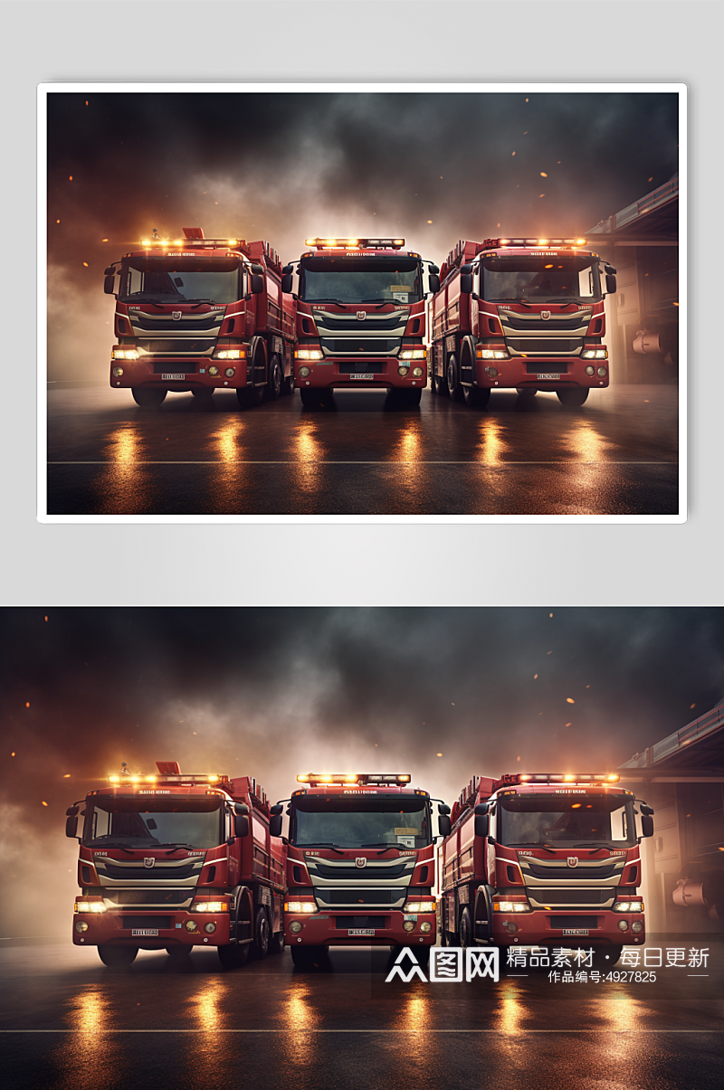 AI数字艺术手绘卡通消防车交通工具图片素材
