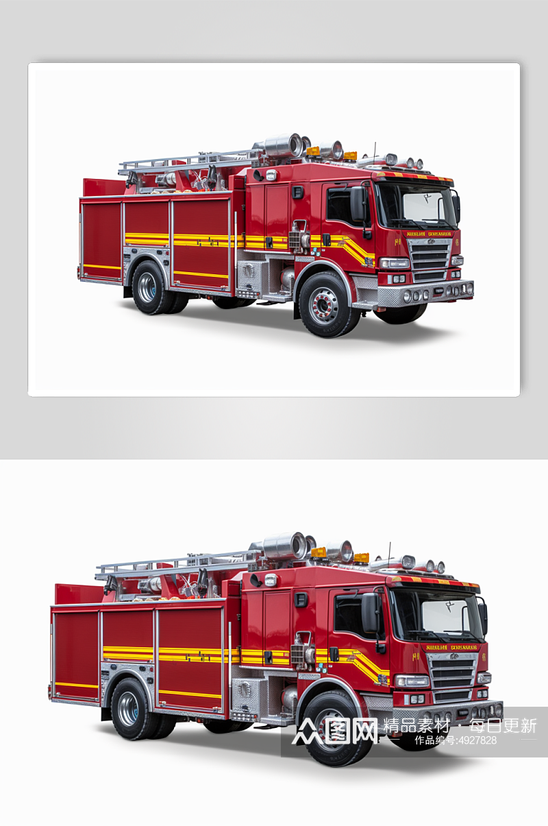AI数字艺术手绘卡通消防车交通工具图片素材