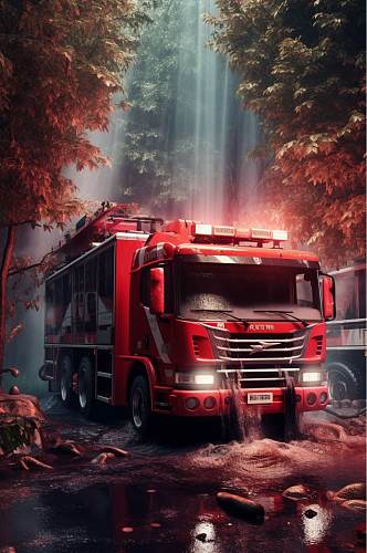 AI数字艺术卡通创意消防车交通工具图片
