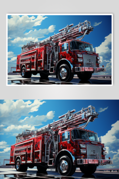 AI数字艺术消防车交通工具图片