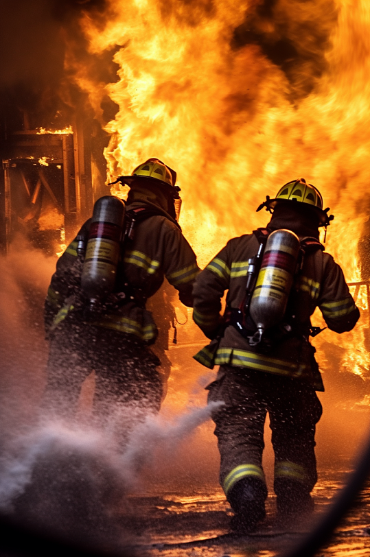 AI数字艺术清晰消防员救火背影图片-众图网