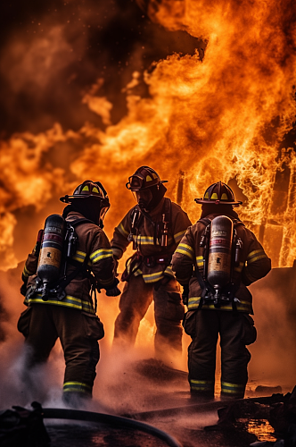 AI数字艺术清晰消防员救火背影图片