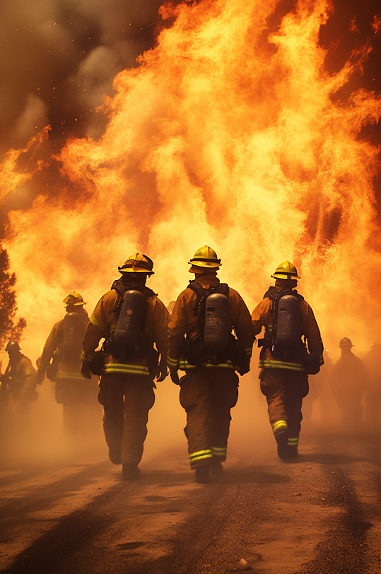 AI数字艺术高清消防员救火背影图片-众图网