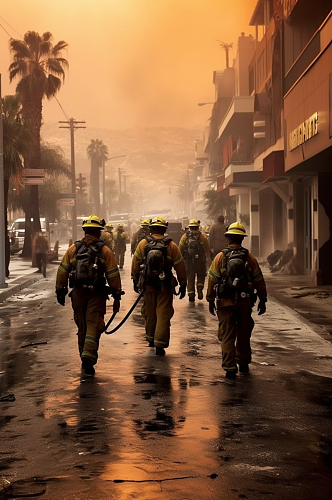 AI数字艺术高清消防员救火背影图片