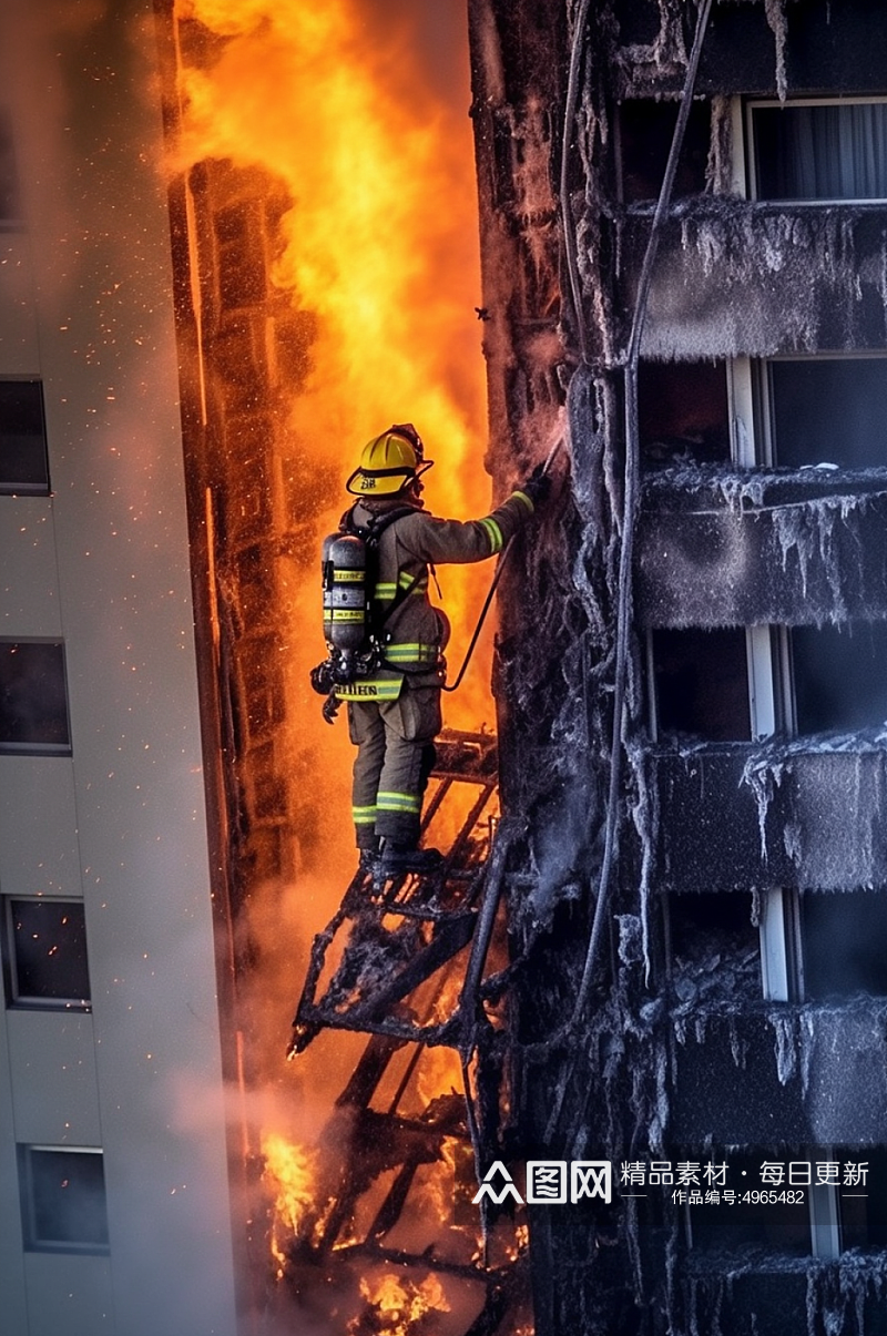 AI数字艺术超清消防员救火背影图片素材
