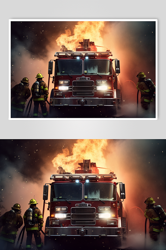 AI数字艺术超清消防员救火背影图片