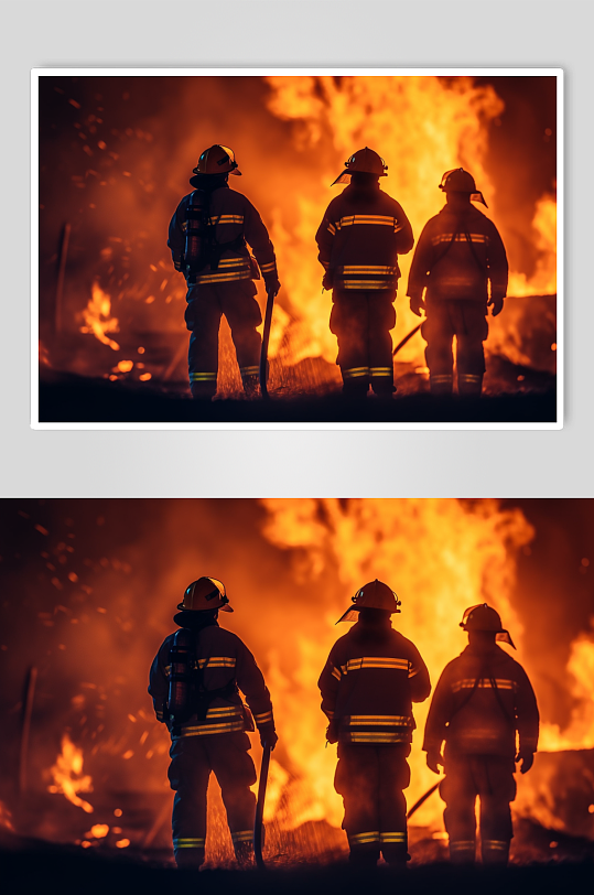 AI数字艺术清晰消防员救火背影图片