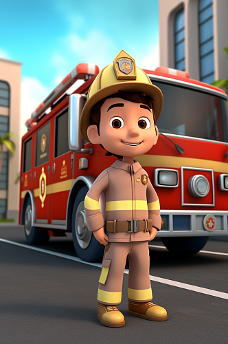AI数字艺术卡通消防员人物模型