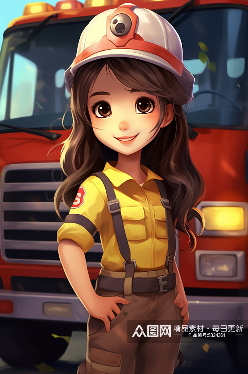AI数字艺术卡通消防员人物模型素材