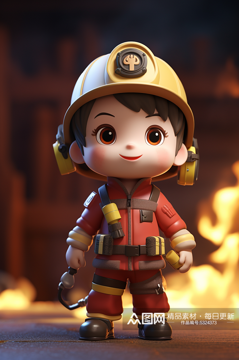 AI数字艺术卡通消防员人物模型素材