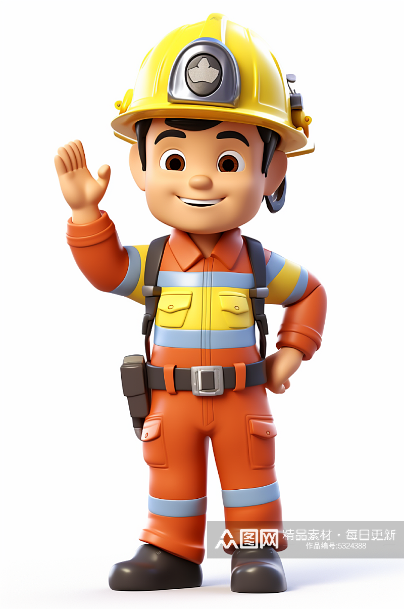 AI数字艺术卡通劳动节消防员人物模型素材
