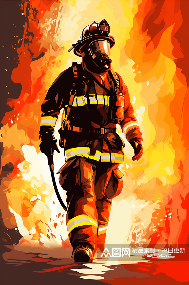 AI数字艺术卡通消防员人物插画素材