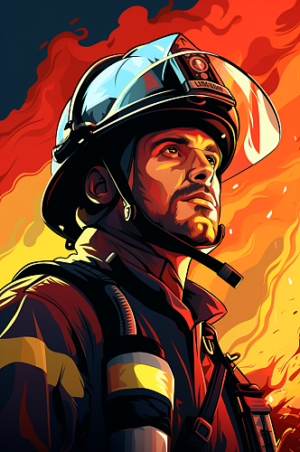 AI数字艺术卡通消防员人物插画