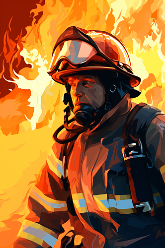 AI数字艺术卡通消防员人物插画