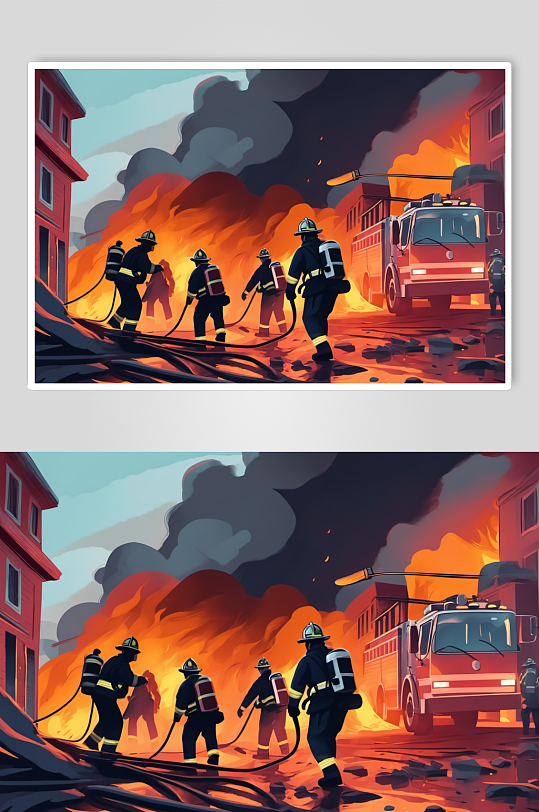 AI数字艺术消防员救火背影图片