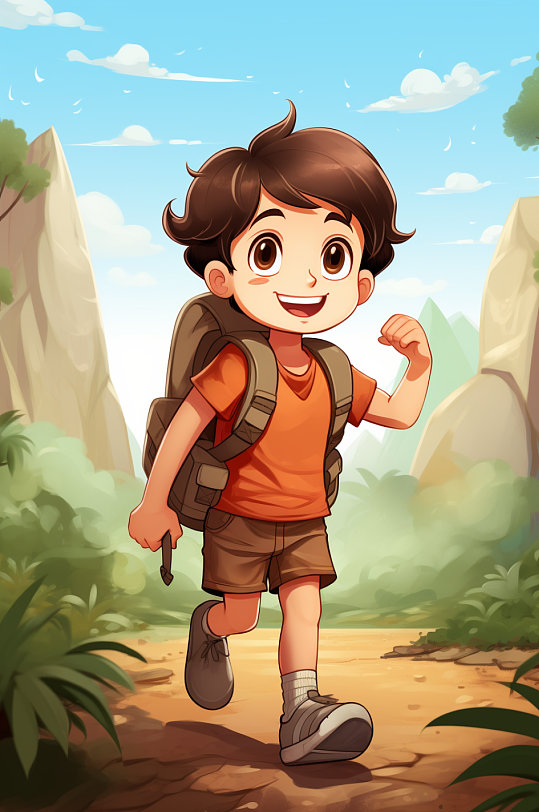 AI数字艺术小孩郊游插画-众图网