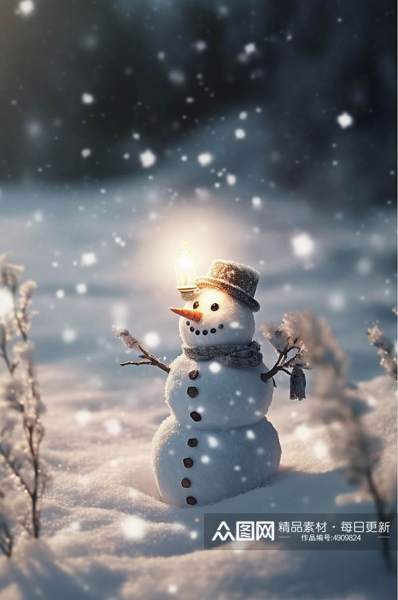 AI数字艺术雪人二十四节气小寒摄影图片素材