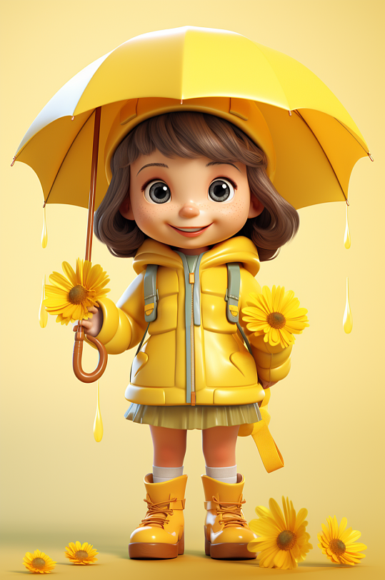 AI数字艺术可爱户外出游3D小女孩春季春游IP插画模型
